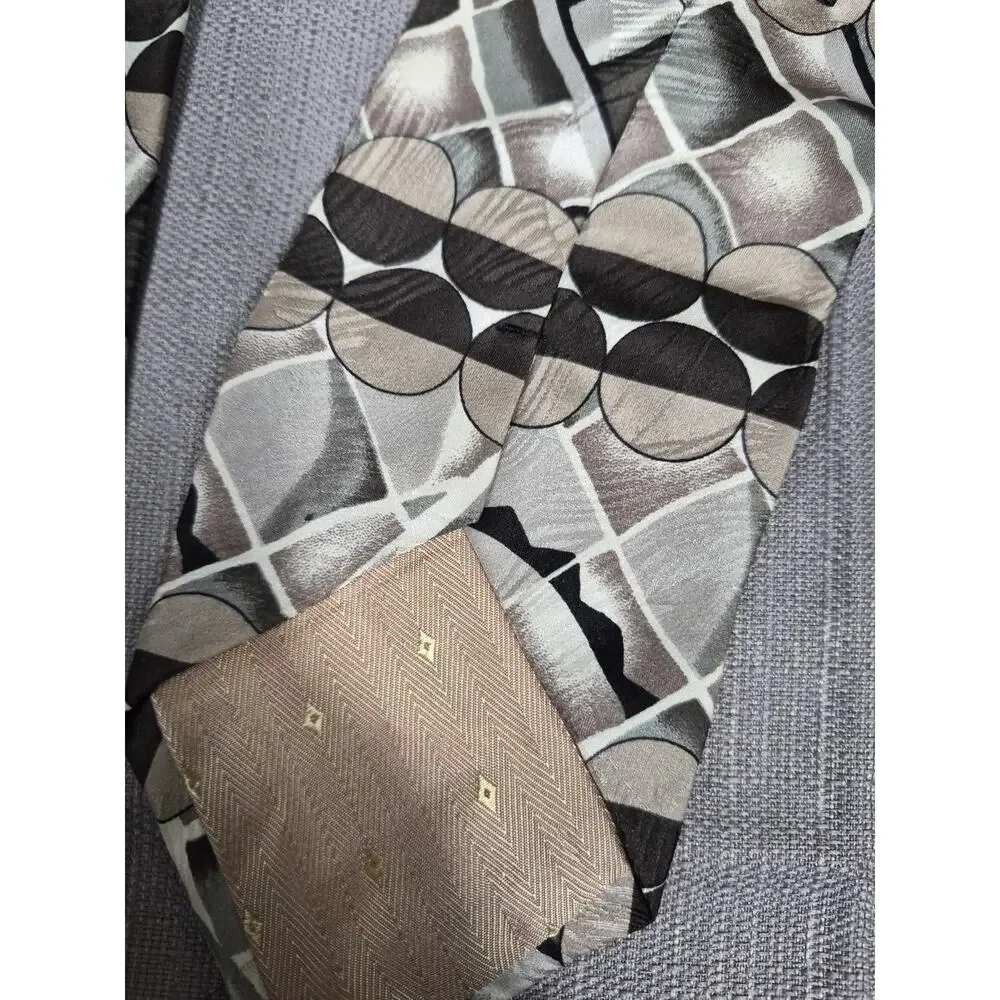 Geometric Abstract Circle Print Tie Mens Gray Classic Pointed Necktie One Size